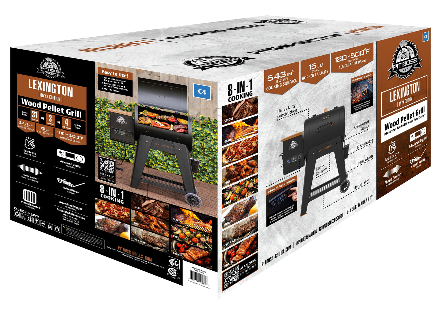 Pit Boss Lexington 500 Sq in Wood Fired Pellet Grill and Smoker – Onyx Series
