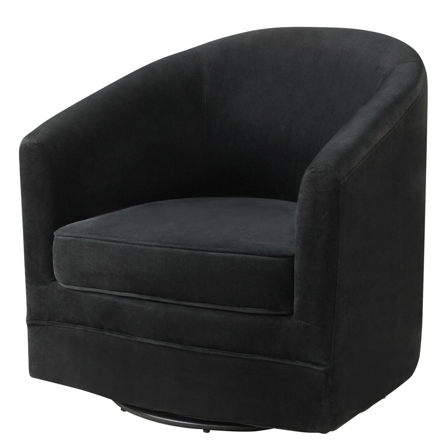 Gymax Velvet Swivel Barrel Accent Chairs with Metal Base, Black (Set of 2)