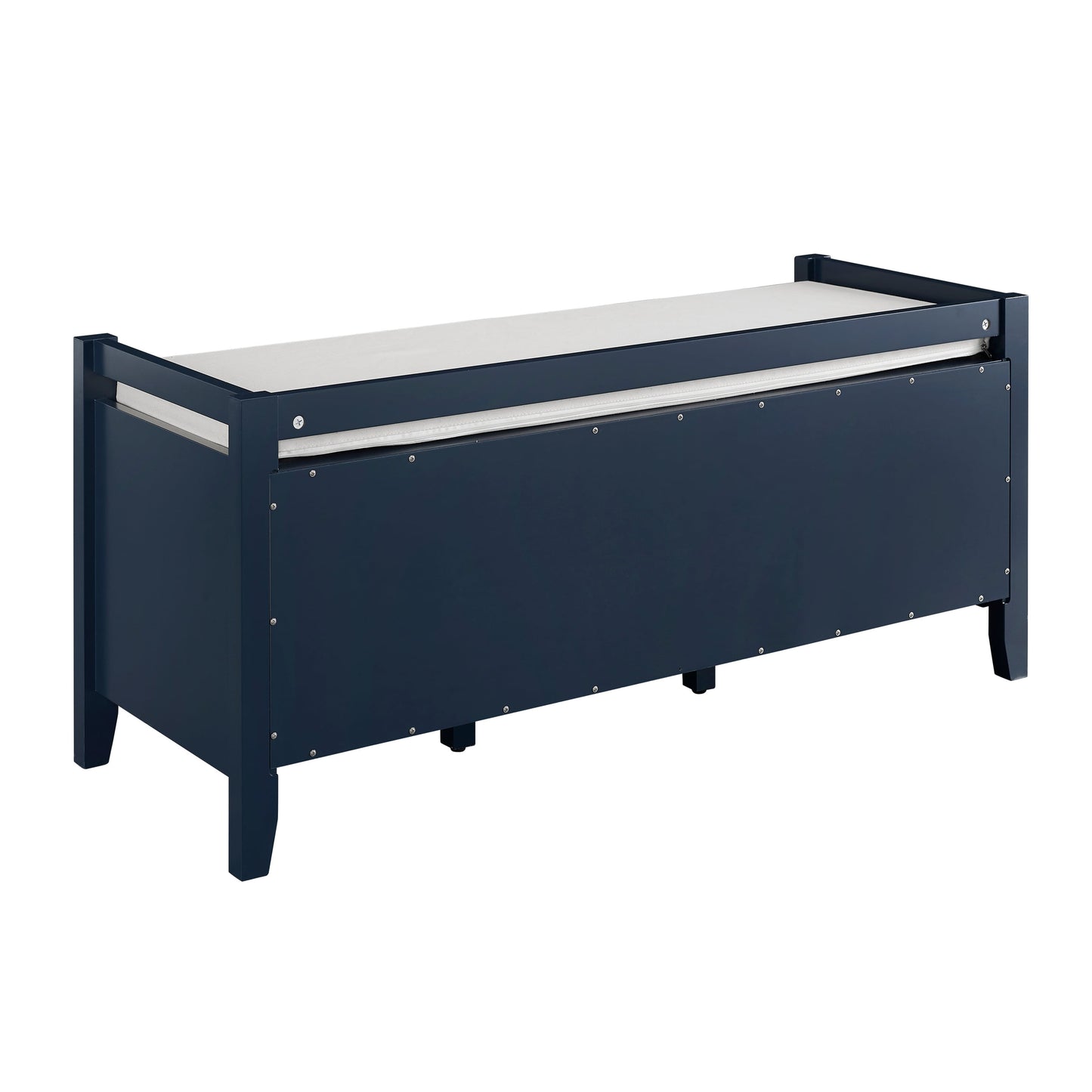 Linon Liesal Storage Bench with 3 Storage Bins, Navy Blue Finish with Cream Bins and Cushion
