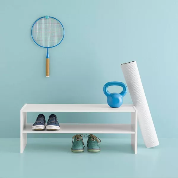 31" Stackable Shelf White - Room Essentials: Freestanding Shoe Organizer, Holds 8 Pairs, Wood Frame