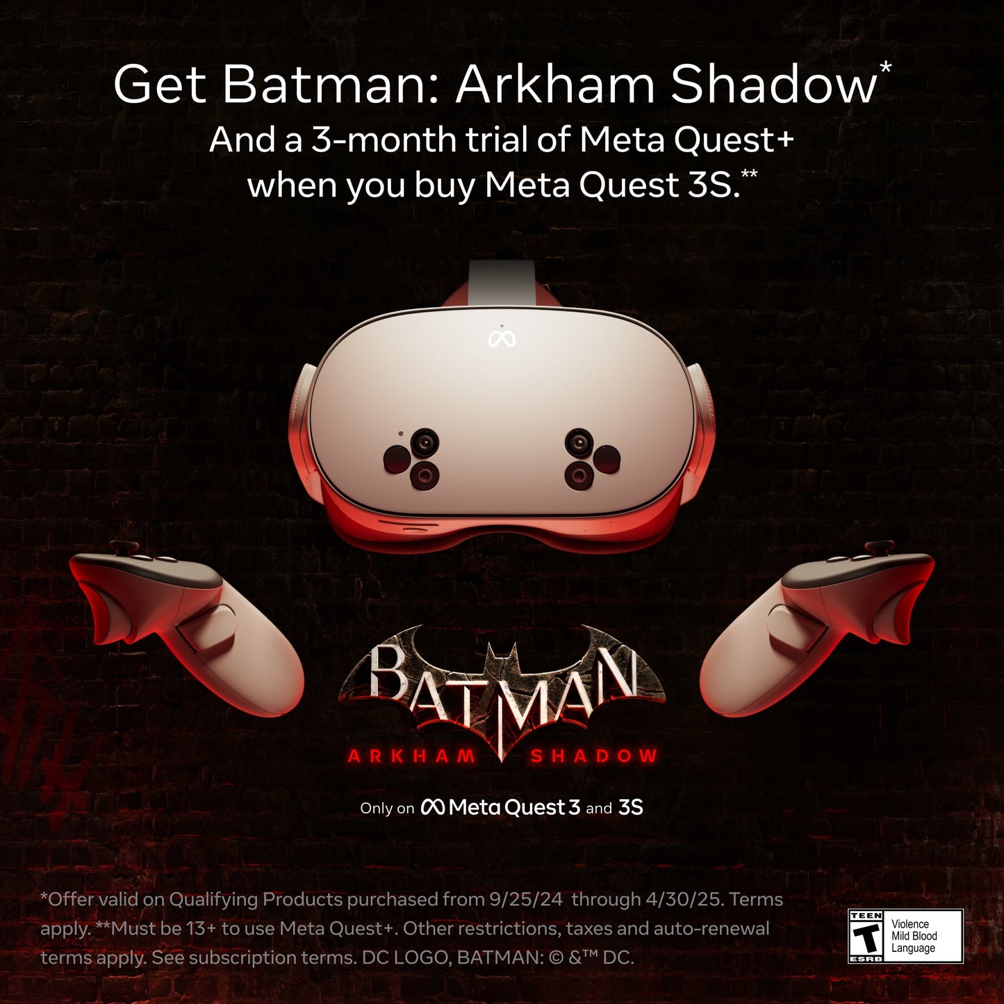 Meta Quest 3S 128GB Virtual Reality Headset Batman: Arkham Shadow and a 3-Month Trial of Meta Quest Plus Included