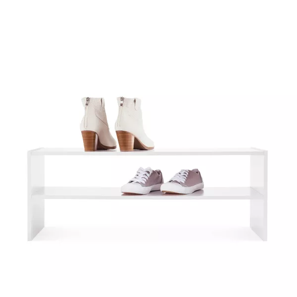 31" Stackable Shelf White - Room Essentials: Freestanding Shoe Organizer, Holds 8 Pairs, Wood Frame