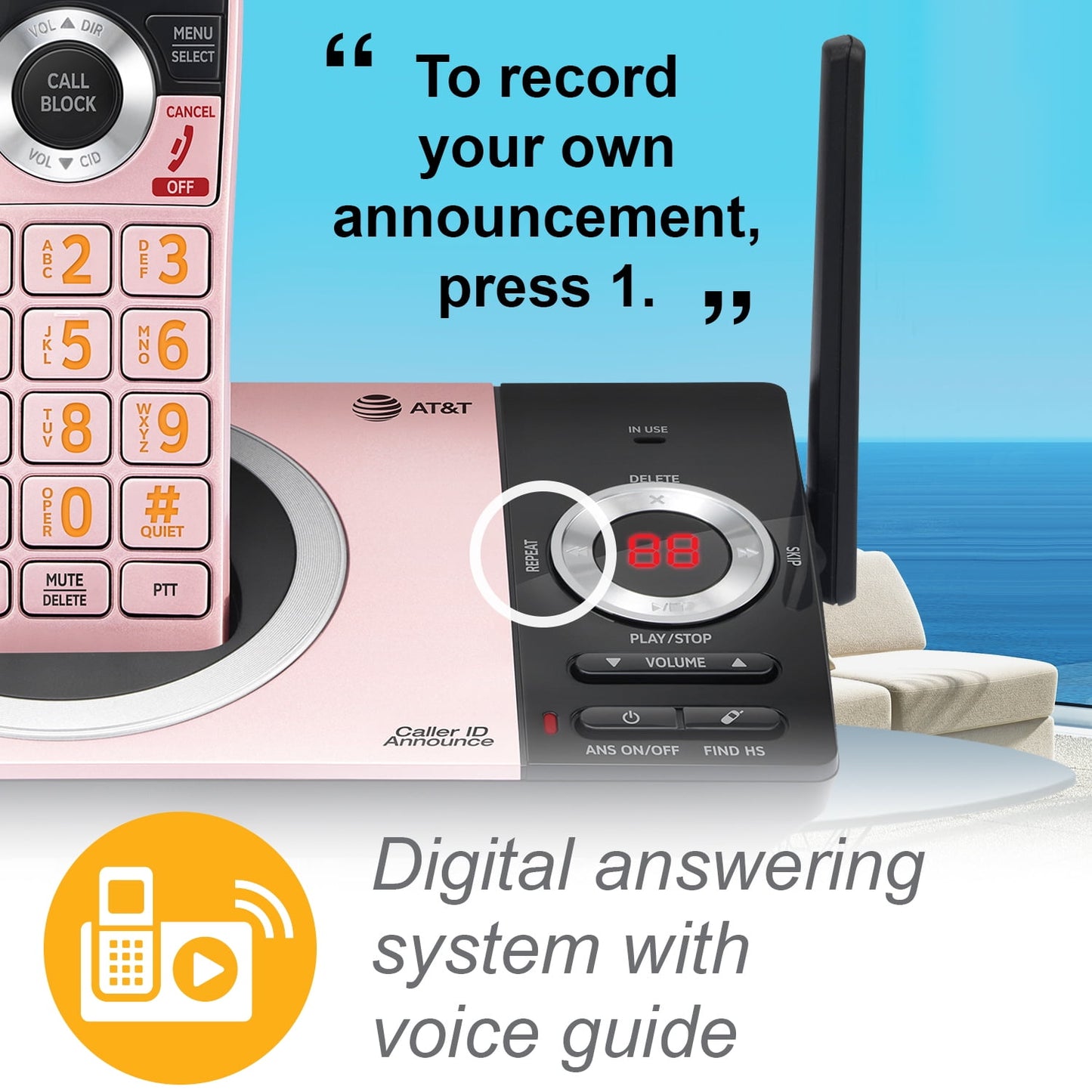 AT&T CL82229 2 Handset Cordless Expandable Answering System with Smart Call Block, Rose Gold