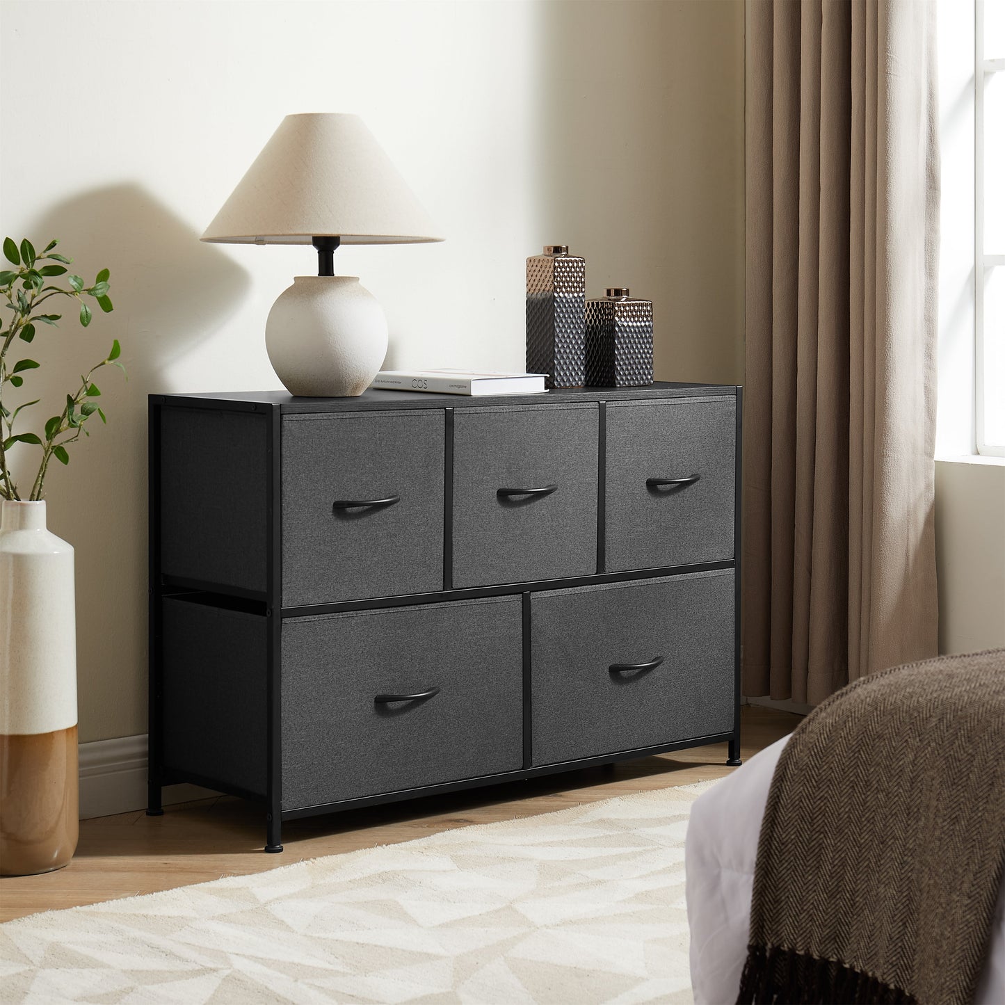 Mainstays 5 Drawer Fabric Storage Dresser for Bedroom, Grey