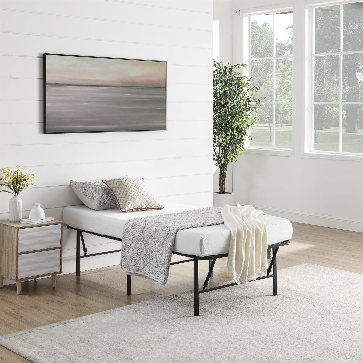 Mainstays Twin 18" High Profile Foldable Steel Platform Bed Frame with Storage Space Under Frame, No Box Spring Required, Black