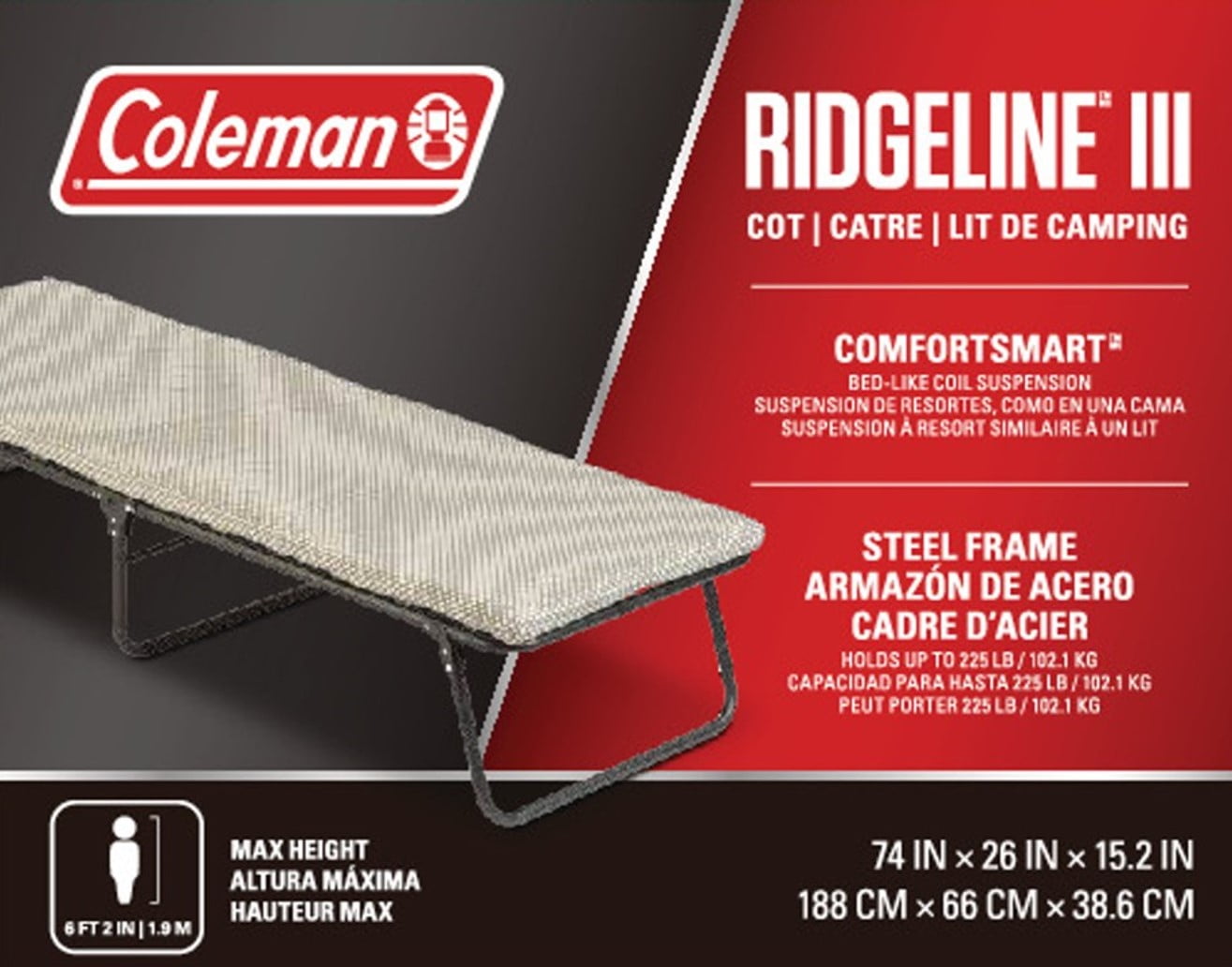 Coleman Ridgeline Camping Cot with Foam Sleeping Pad, 26 x 13 x 75 in, Green