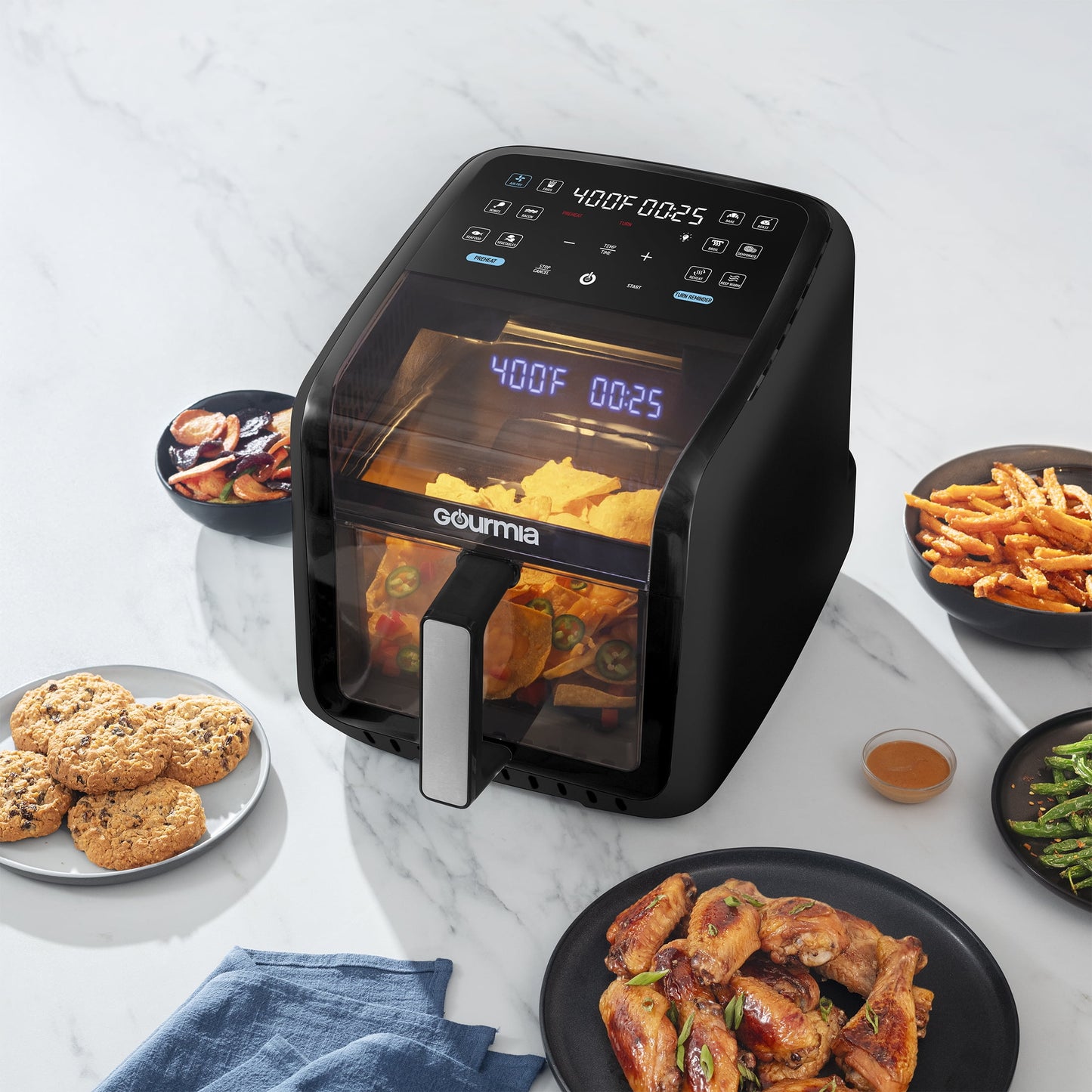 Gourmia Panorama 7-QT Digital Air Fryer w/ Panoramic View, Holographic Display, & 12 Presets, Black, New