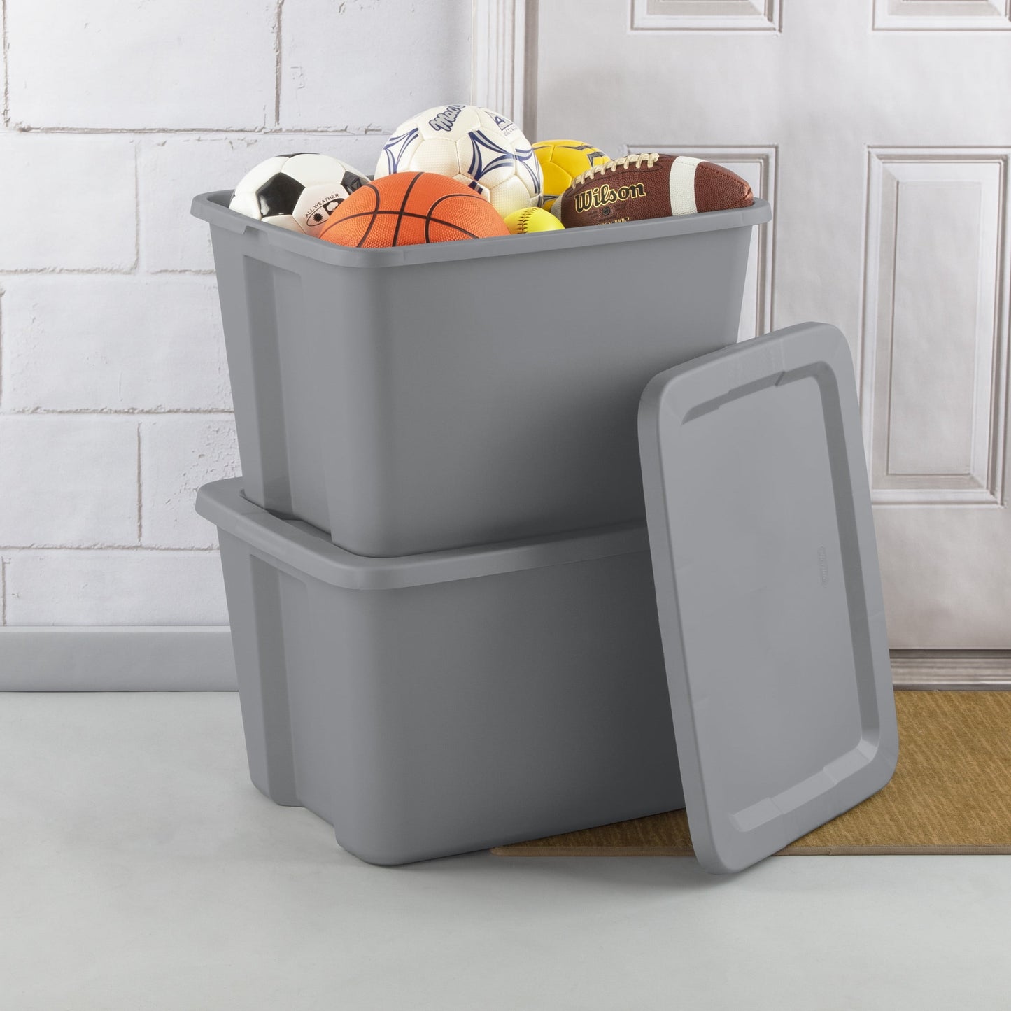 Sterilite 18 Gallon Plastic Storage Container with Snap-On Lid, Gray, 8 Pack