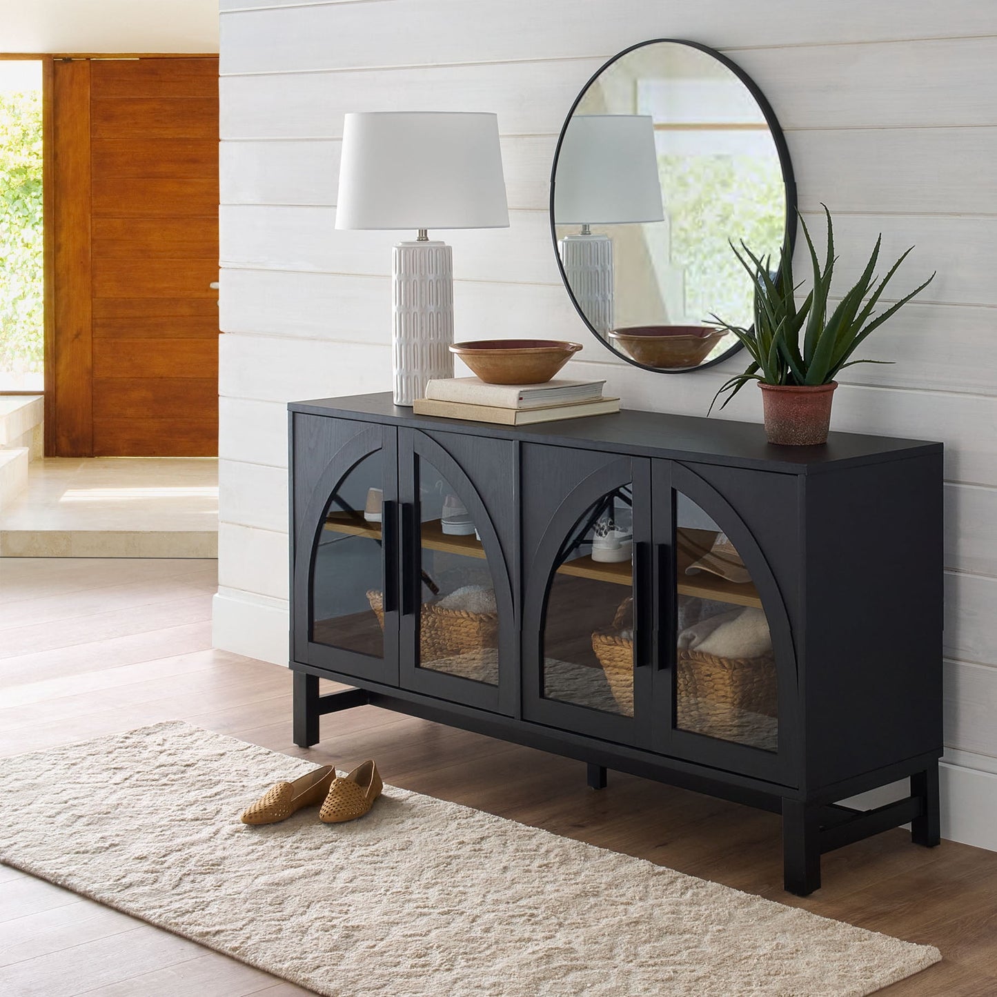 Better Homes & Gardens Juliet Arch TV Stand for TVs up to 65", Black Wood Finish