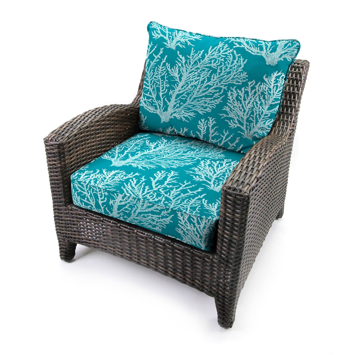 Jordan Manufacturing 46.5" x 24" Seacoral Turquoise Nautical Rectangular Outdoor Deep Seat Chair Cushion Set with Welt