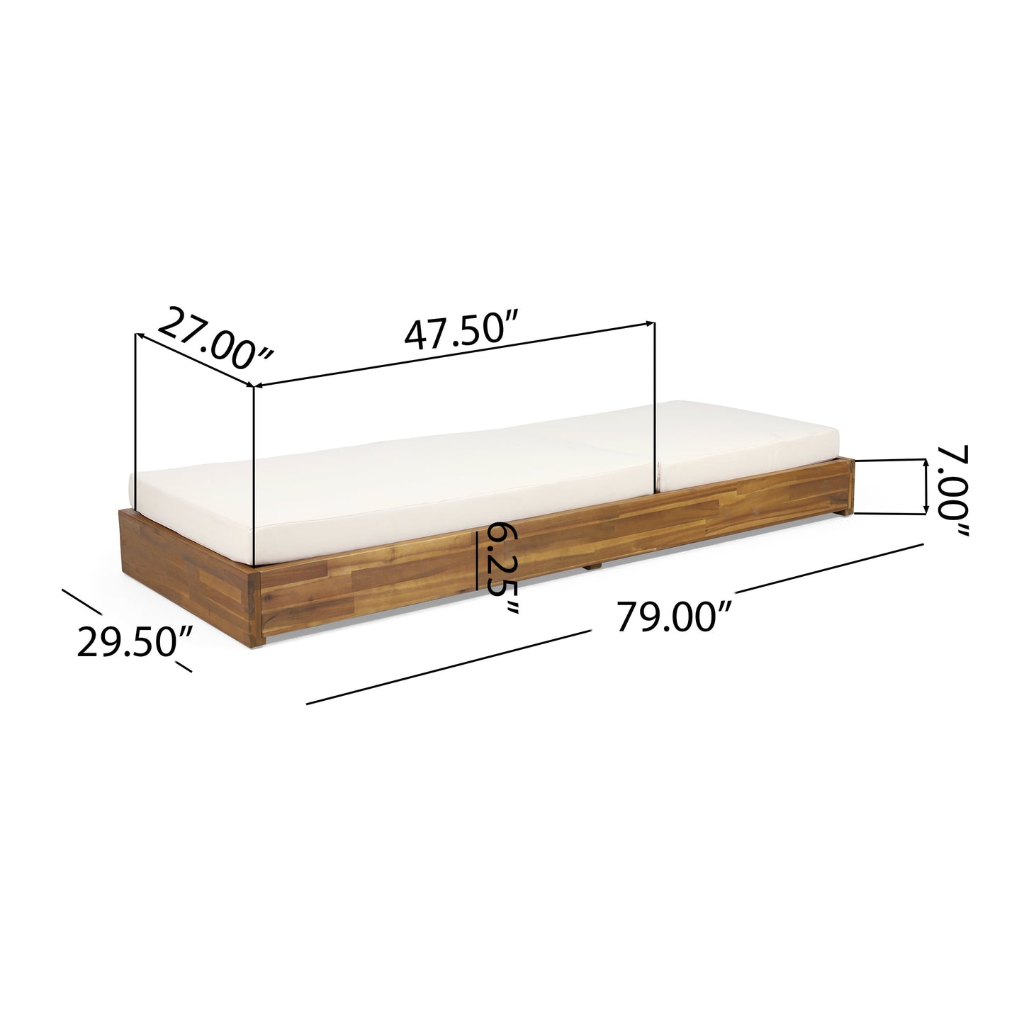 Noble House Simmons Cushioned Acacia Wood Outdoor Chaise Lounge - Set of 2, Cream/Teak