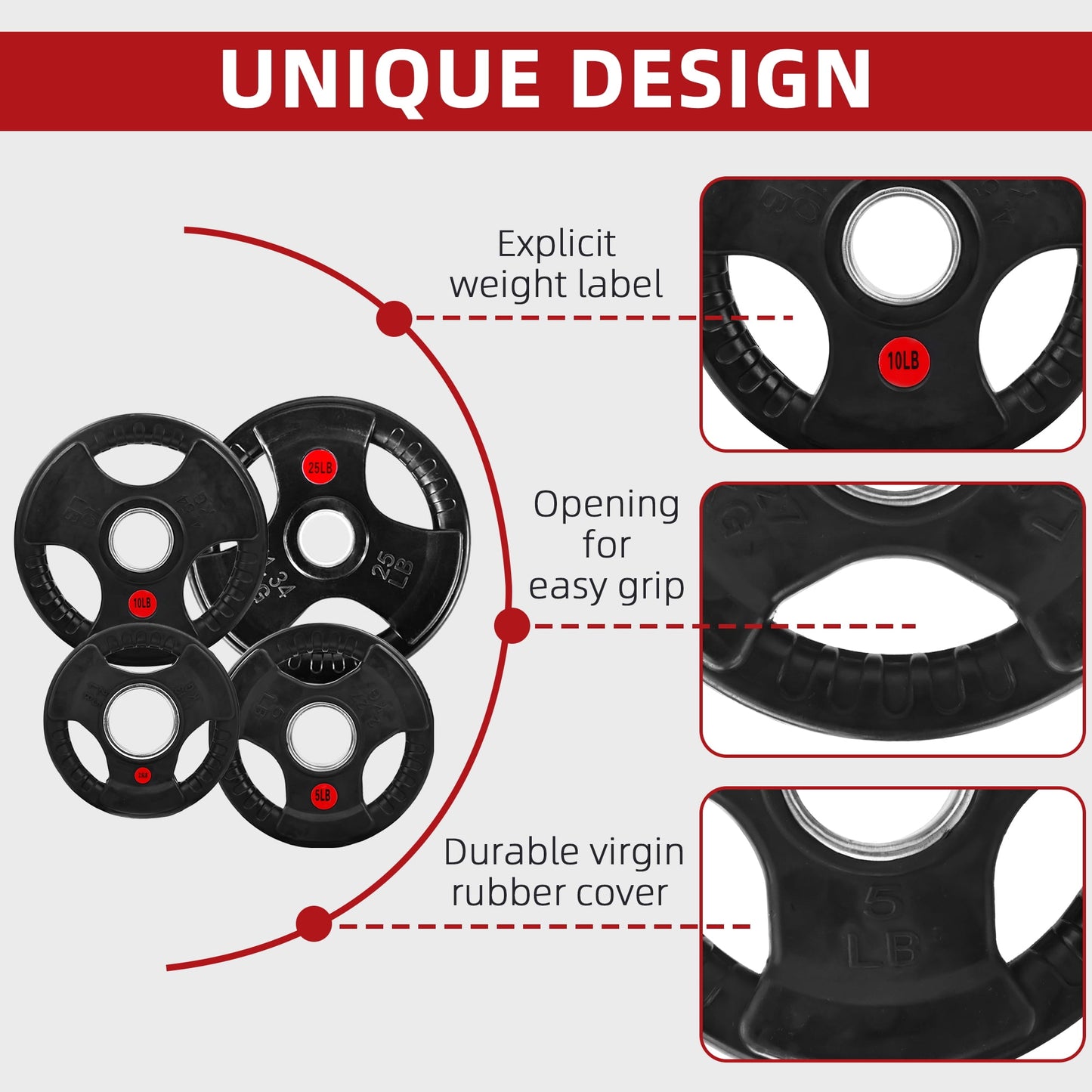 BalanceFrom 2" Rubber Olympic Grip Weight Plates Set, Including 5FT Standard Barbell with Locks, 85lbs Weight Plates Set(2x 2.5lb, 2x 5lb, 2x 10lb, 2x 25lb), Rubber Grip Weight Plate