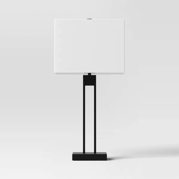 Window Pane Table Lamp with USB Black - Threshold: ETL Listed, Linen Shade, Metal Body, No Assembly Required