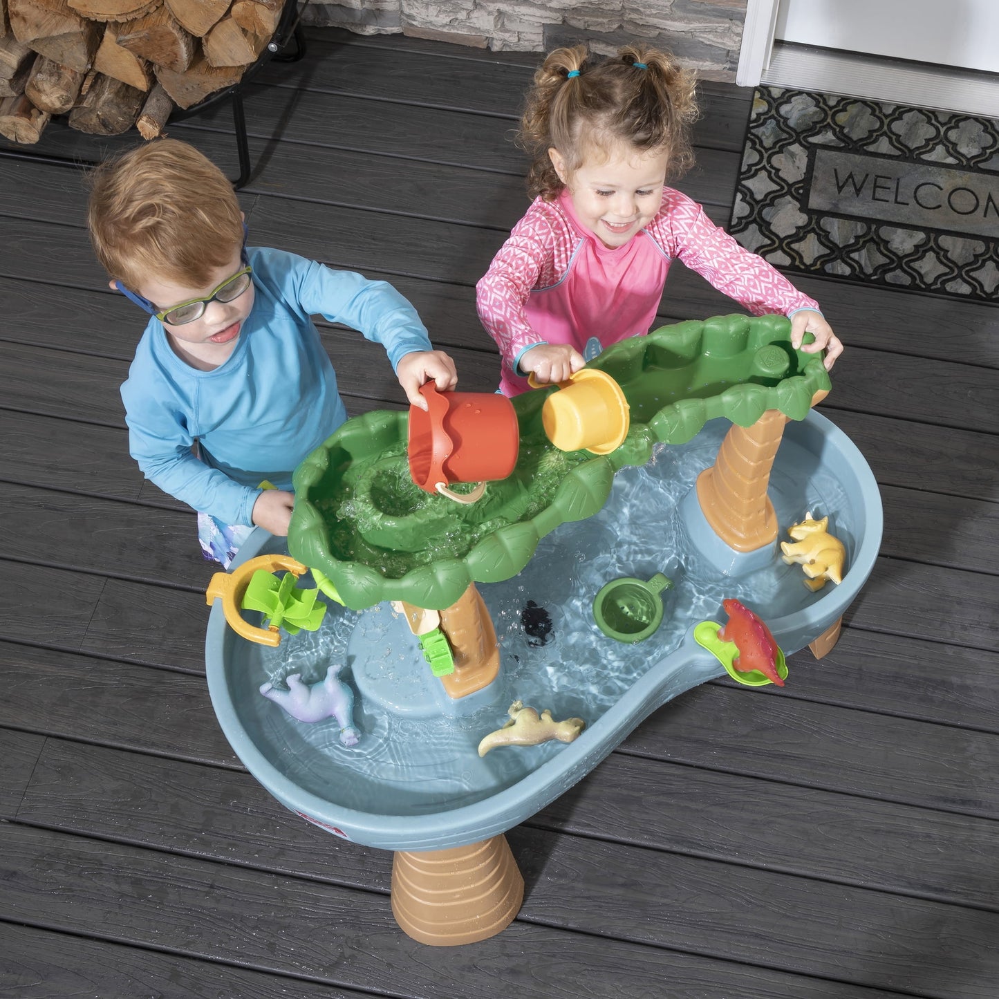 Step2 Dino Showers Multi-color Plastic Water Table for Toddlers with 13-Piece Playset