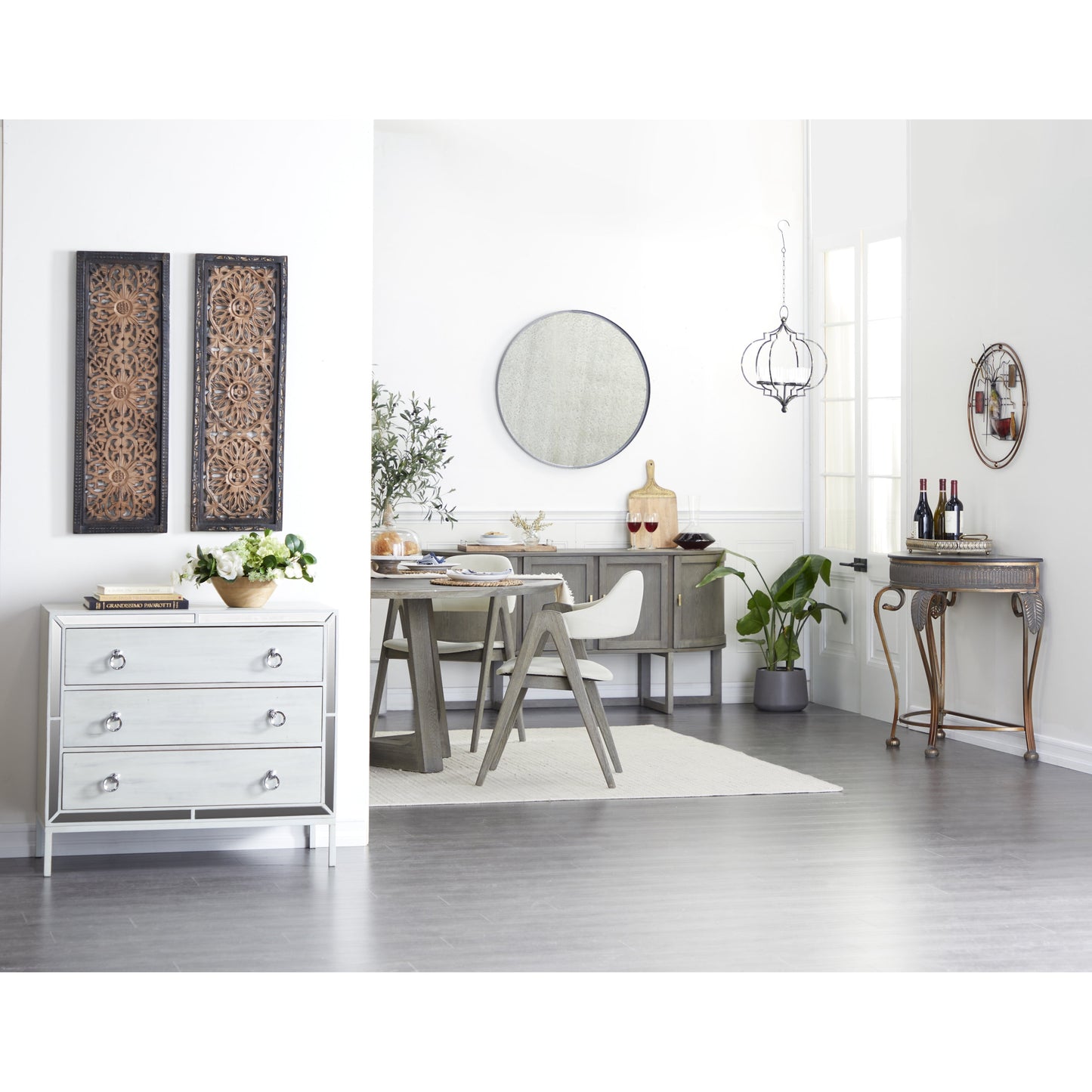 DecMode 41" x 33" Gold Metal Embossed Leaf Console Table with Ornate Scroll Legs, 1-Piece