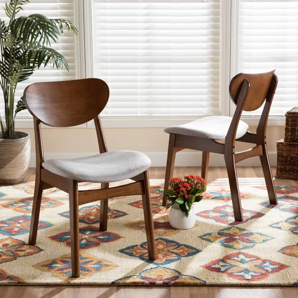 2pc Katya Wood Dining Chair Set Brown - Baxton Studio: Walnut Finish, Curved Backrest, Upholstered Seat