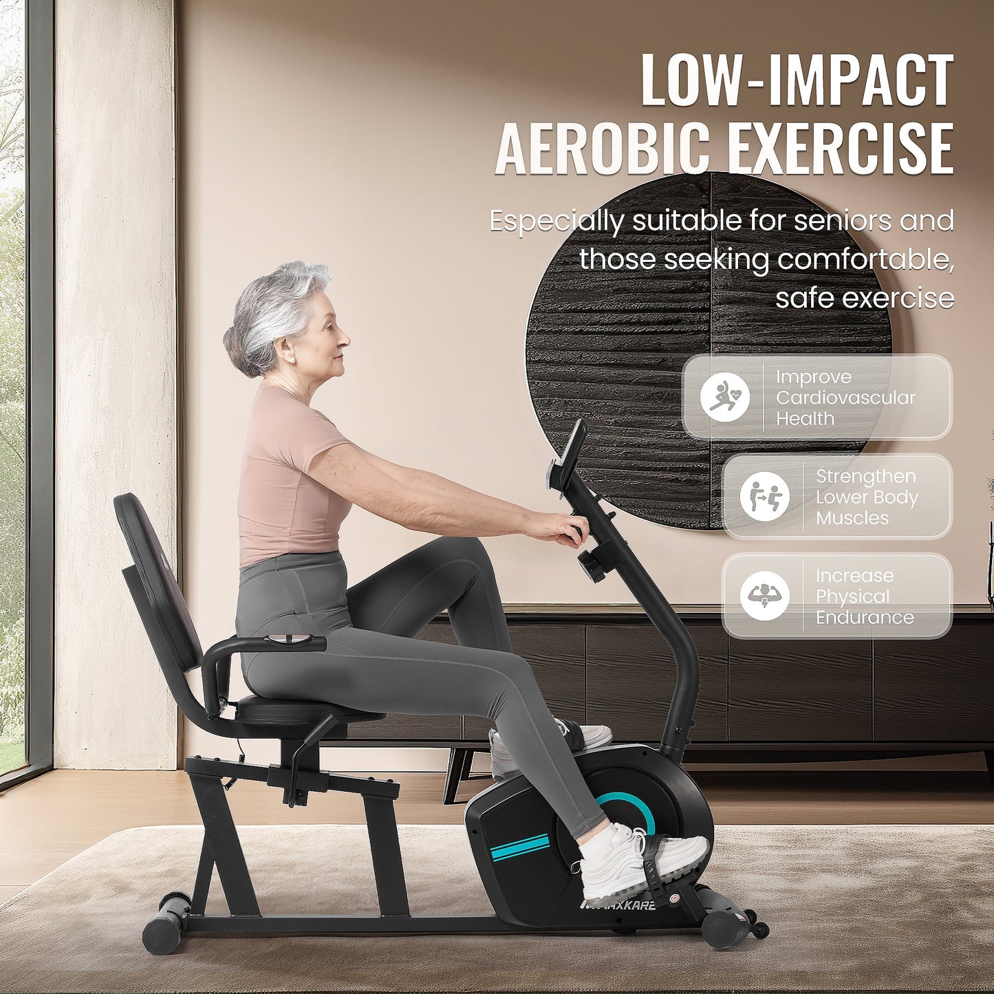 MaxKare Recumbent Exercise Bike with Arm Workout for Indoor, 8 Levels Magnetic Resistance & Seat Adjustable, Silent Stationary Bike for Adult & Seniors, 300lbs
