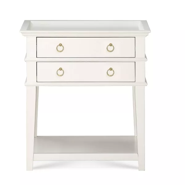 Comfort Pointe Clara Nightstand White: Recessed Top, 2 Drawers, Open Shelf, Painted MDF, Wood Frame