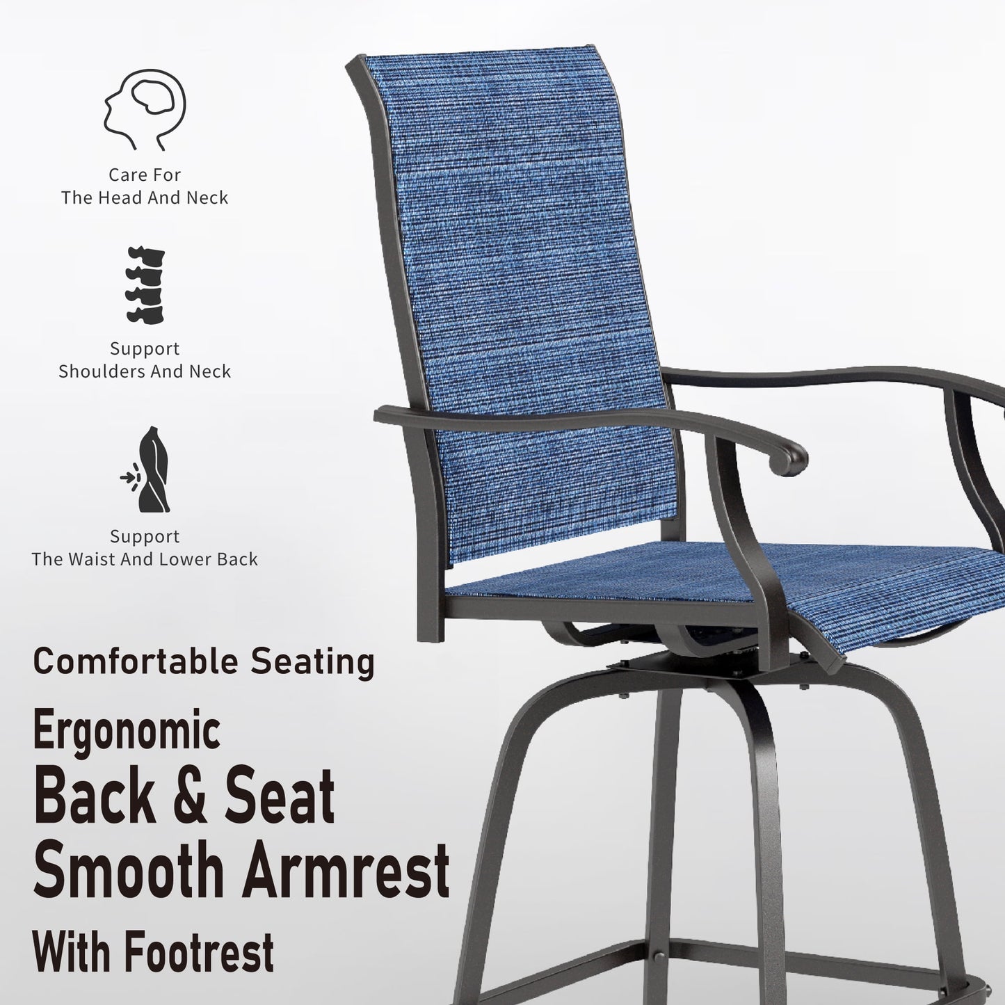 Summit Living 3 Pieces Outdoor Patio Swivel Bar Stools Set, Metal Bar Height Bistro Set for 2 People, Blue