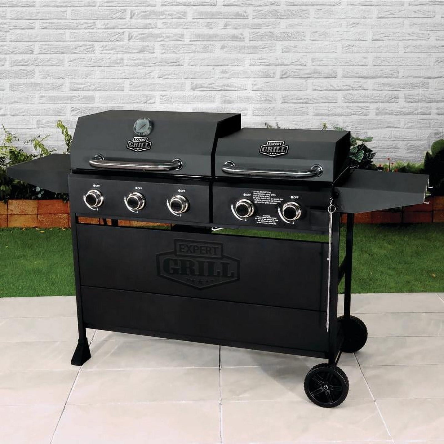 Expert Grill 5-Burner Black Propane Gas Grill and Propane Griddle, Black, New