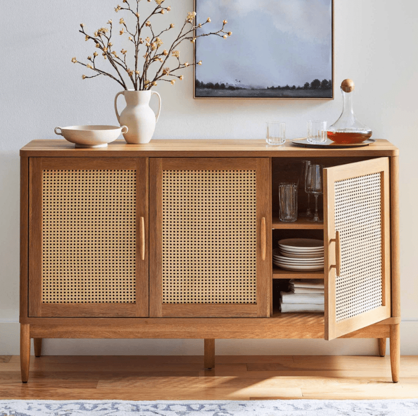 Better Homes & Gardens Springwood Caning Sideboard, Light Honey Finish
