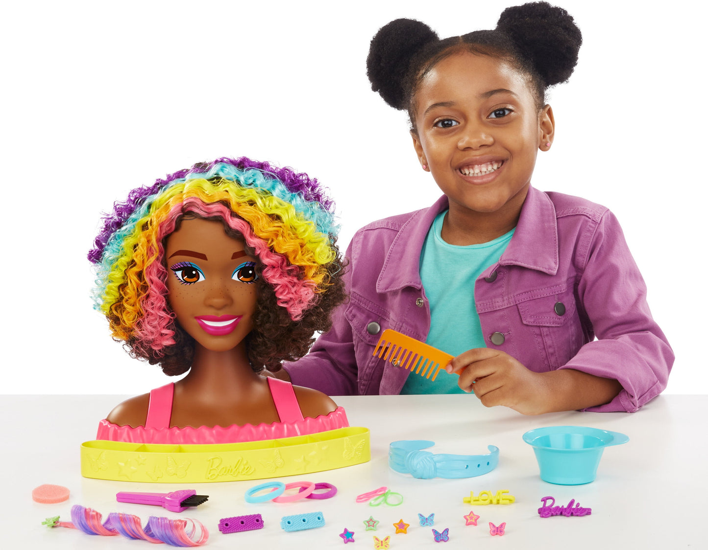 Barbie Deluxe Styling Head with Color Reveal Accessories and Curly Brown Rainbow Hair