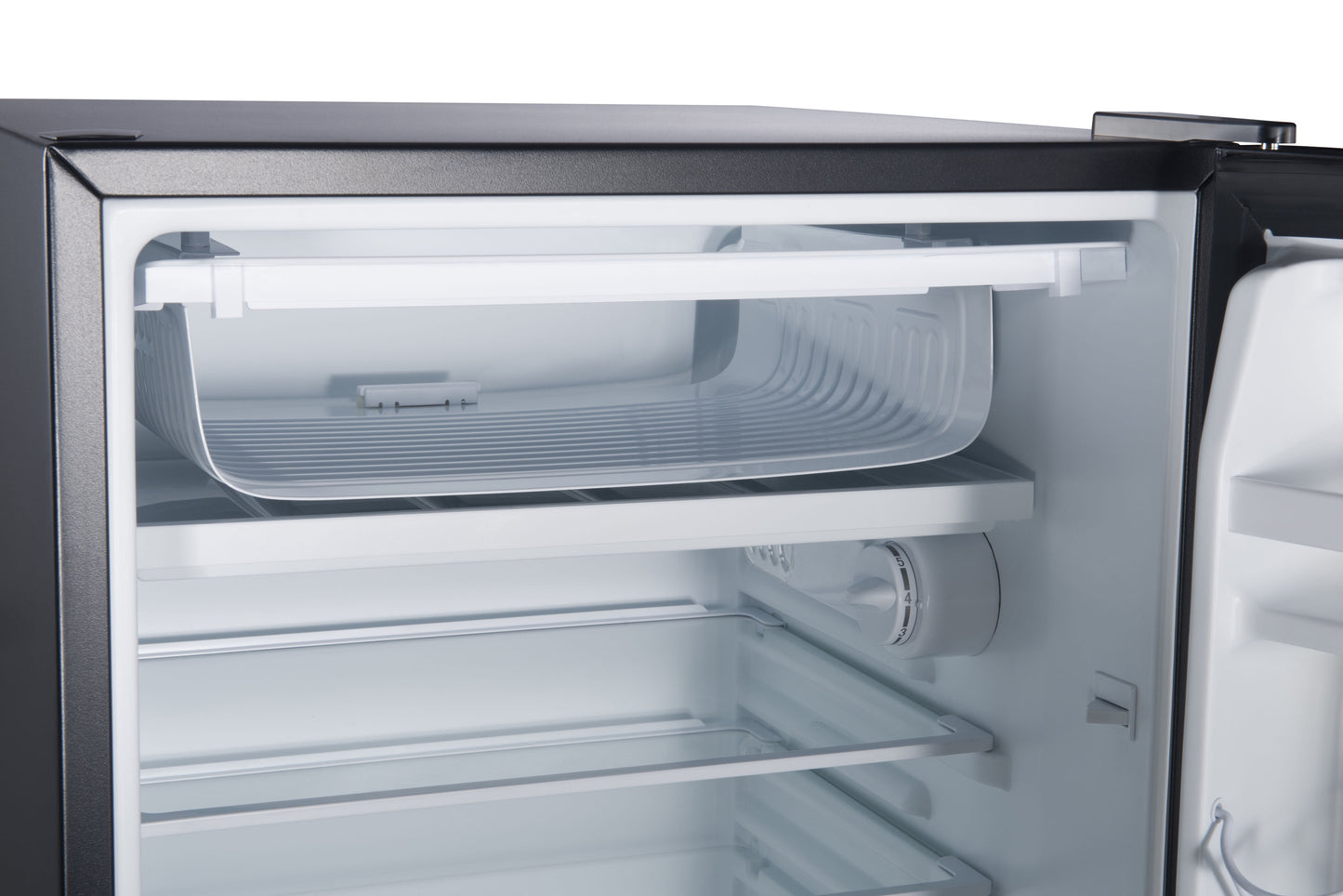 Galanz 4.3 Cu ft Single Door Mini Fridge, Stainless Steel Look, New, Width 19.12"