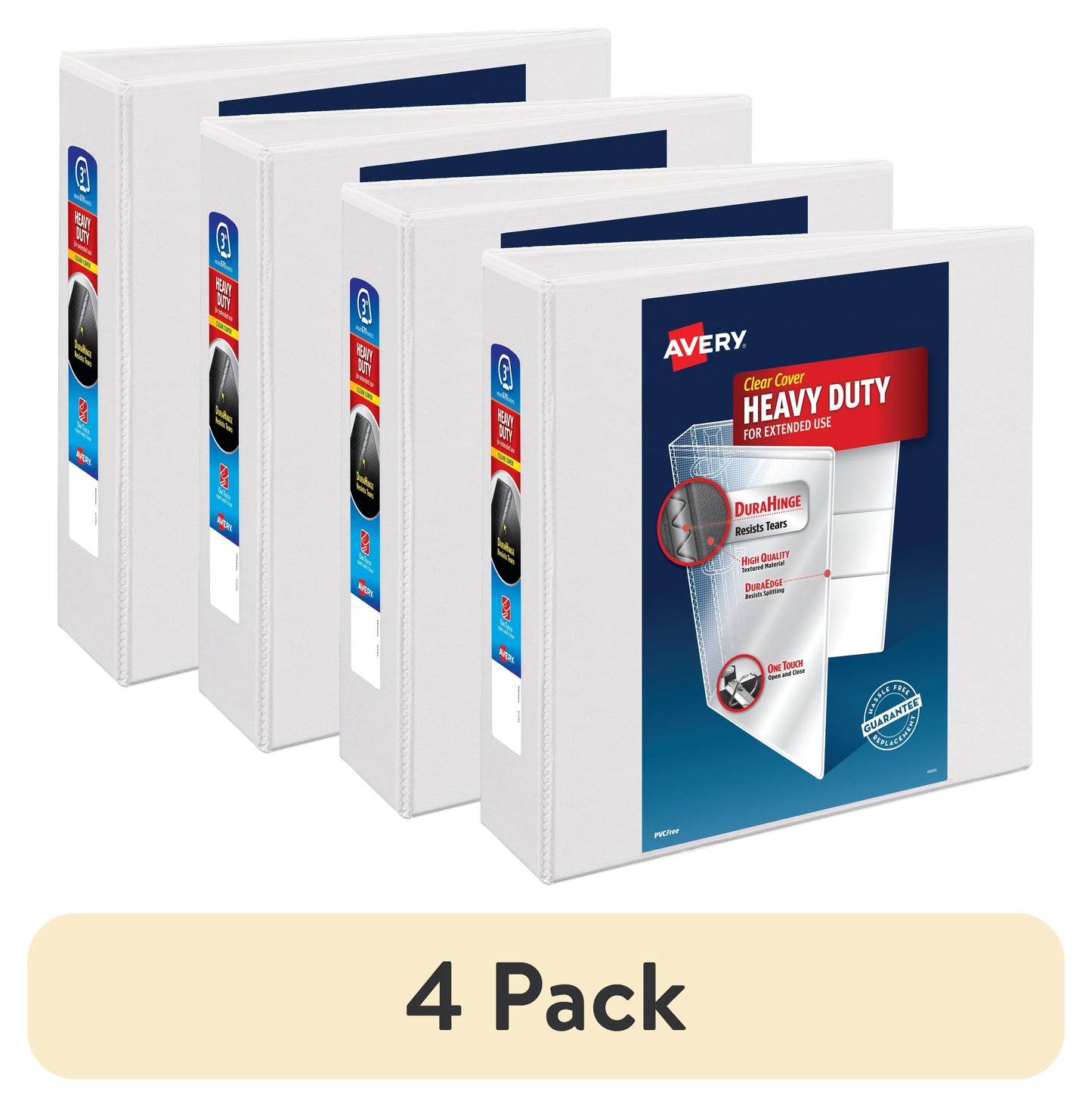 Avery Heavy Duty View Binder, 4", White, Slant Ring, One-Touch, 760 Sheet Capacity, 1 Binder