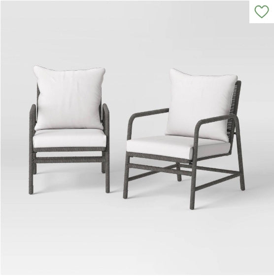 2pc Granby Padded Wicker Outdoor Patio Dining Chairs Arm Chairs Gray - Threshold