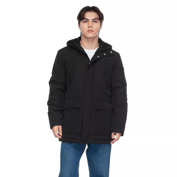Rokka&Rolla Men's Parka Jacket Winter Coat with Fleece Hood-Black, size Large