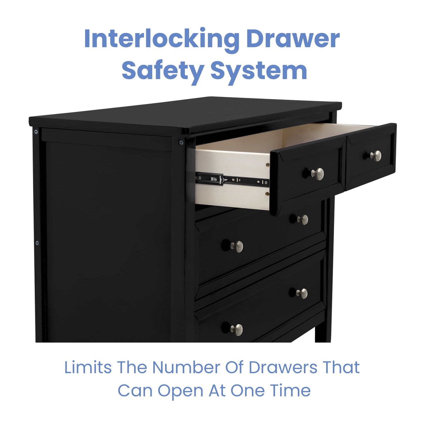 Delta Children Epic 3 Drawer Dresser with Interlocking Drawers, Black Ebony