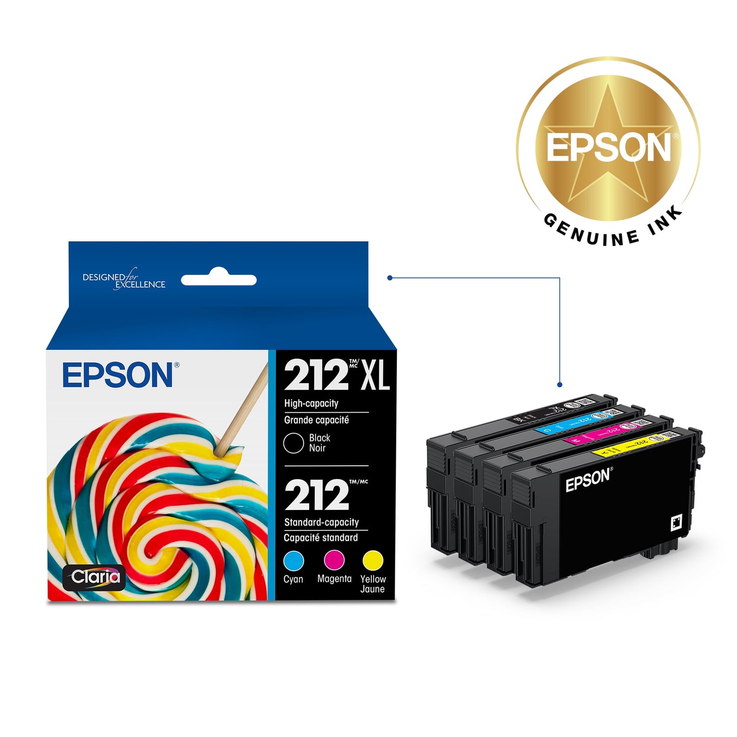 Epson 212XL High-capacity Black/Color Combo Pack Ink Cartridges compatible with XP4105 & WF2850
