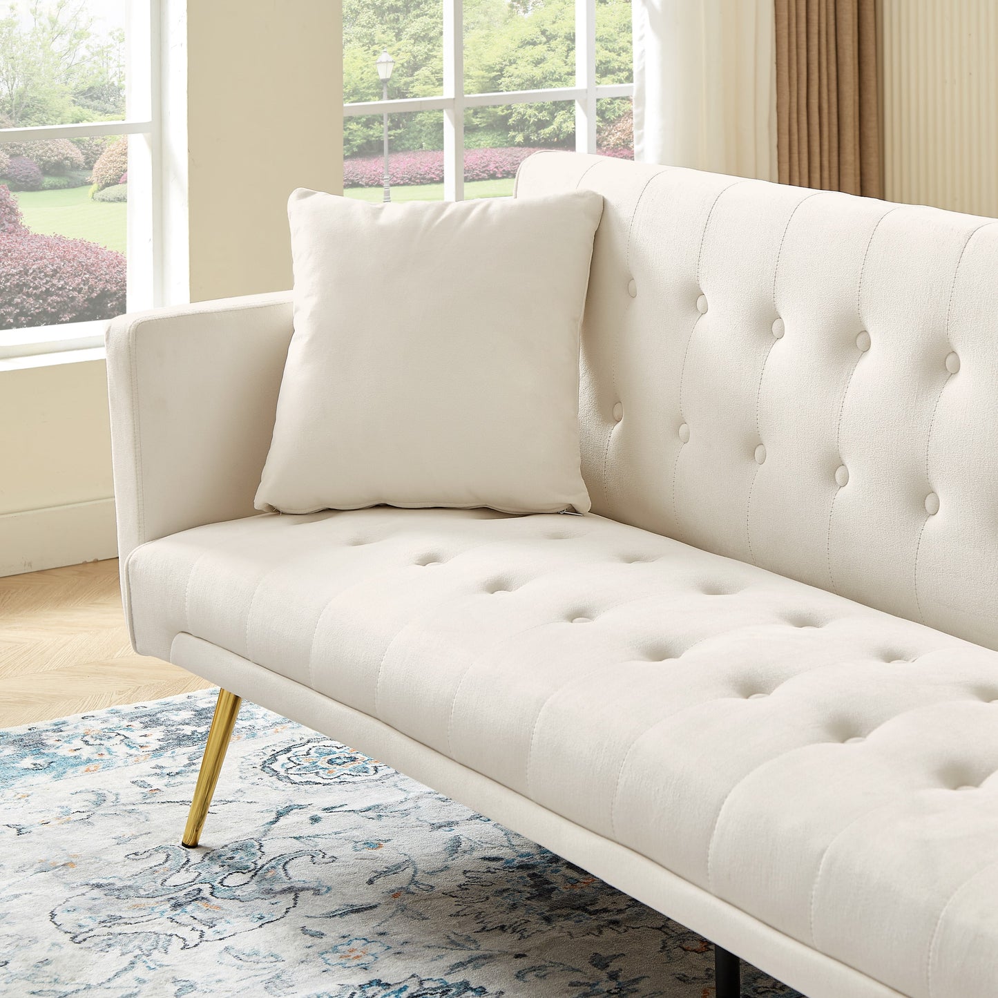 Bianlte Modern Velvet Futon Sofa Bed,Convertible Sleeper Sofa Couch with 3 Adjustable Couch Loveseat with Metal Leg for Living Room and Bedroom,Beige