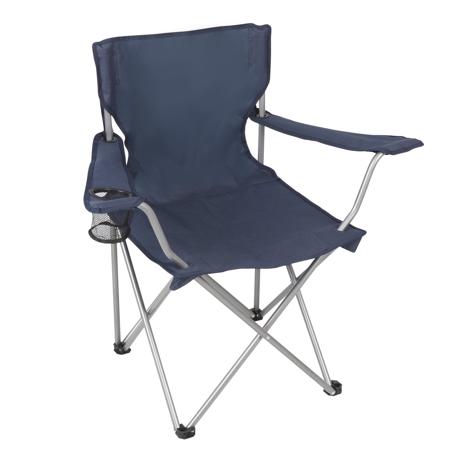 Ozark Trail Basic Quad Folding Camp Chair with Cup Holder, Navy, Adult
