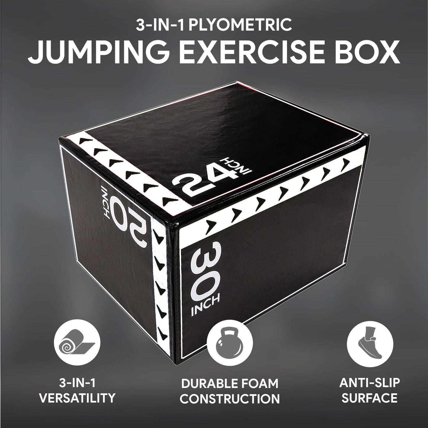 Fitvids 3-in-1 Rotatable Plyometric Jump Box, Jumping Exercise Trainer with Anti Slip Surface & High Density Foam, Fitness Training, Easy to Clean, 16’’ × 20’’ × 24’’, Multi-Color