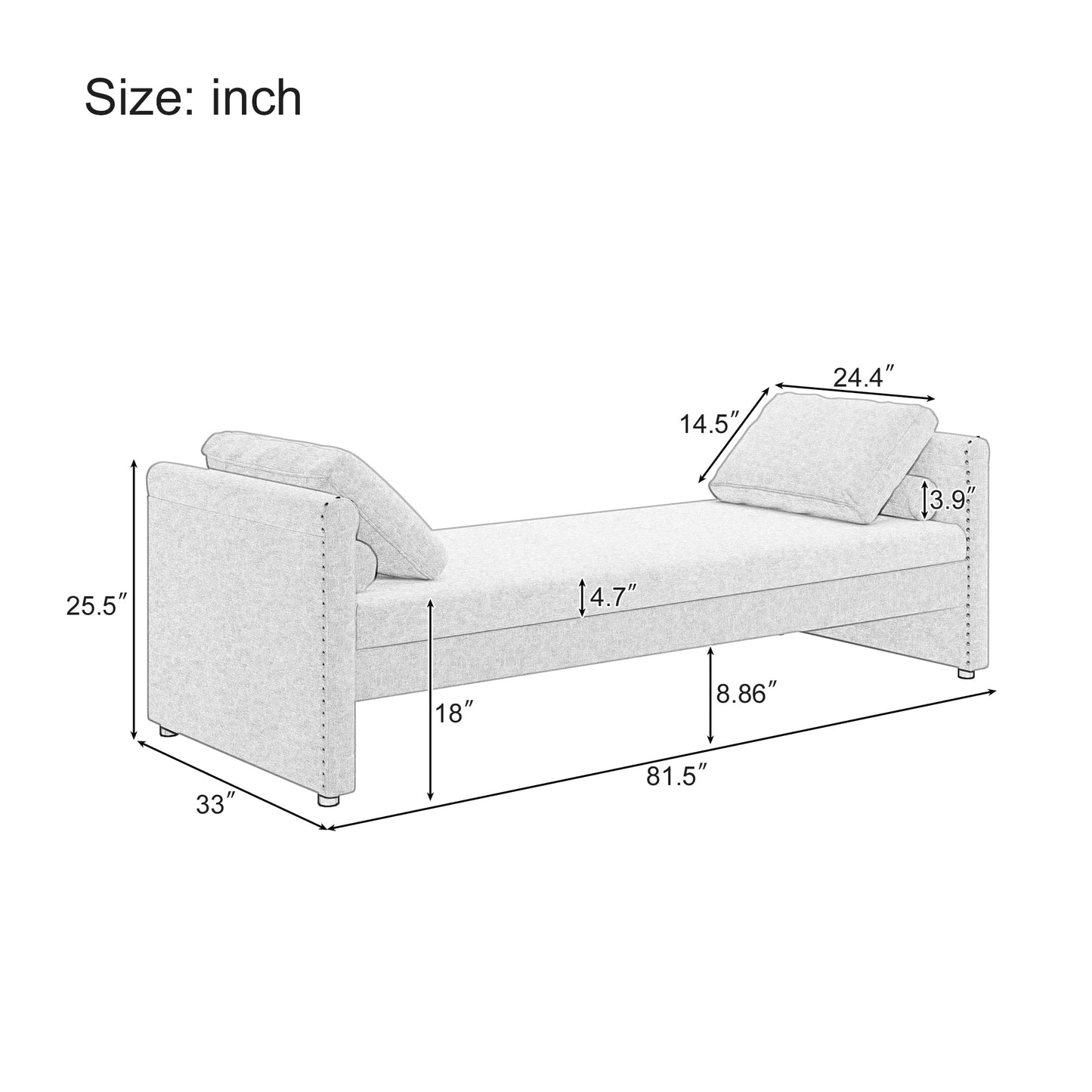 Dovelina Modern Upholstered Chaise Lounger Daybed with Pillows Small Single Daybed, Beige