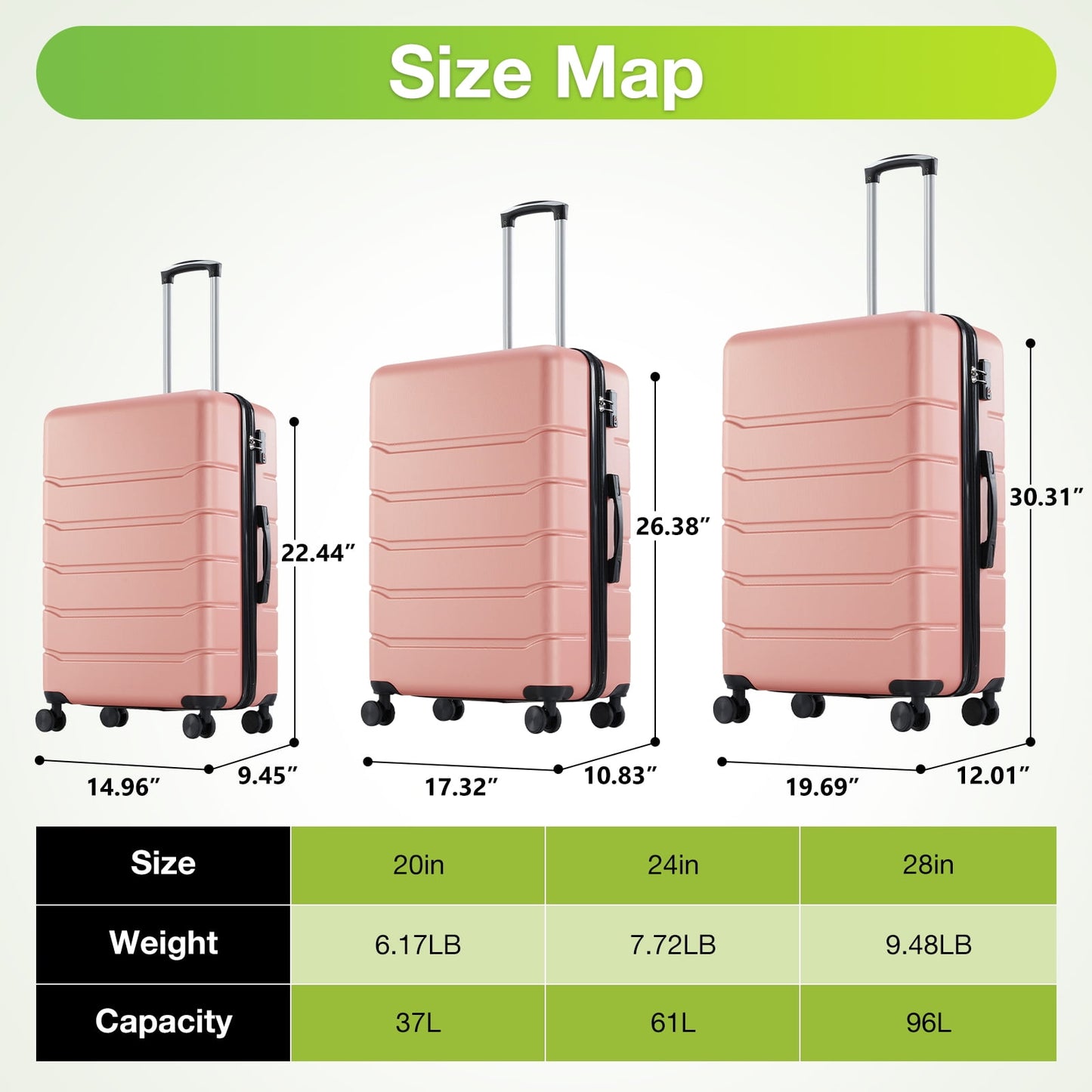 GIANNA 20 Inch Luggage with Spinner Wheels, Hardside Expandable Rolling Luggage with TSA Lock, Pink
