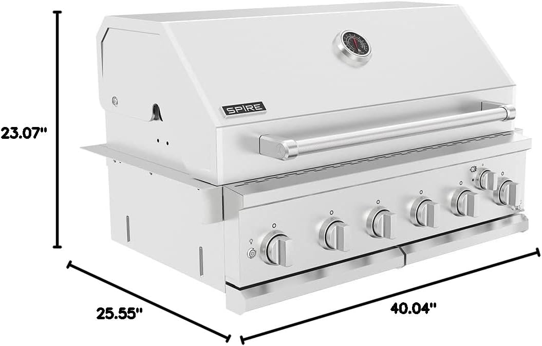 Spire Premium 6 Burner Built In Gas Grill Island Head, Stainless Steel 36 Inch Propane Grill with Rear Burner, 73,000 BTUs, 904 SQ In Racks with Dual Fuel Compatibility - 740-0781P