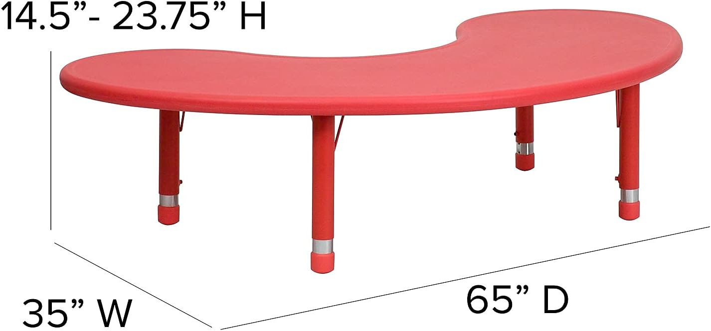 Flash Furniture 35''W x 65''L Half-Moon Blue Plastic Height Adjustable Activity Table