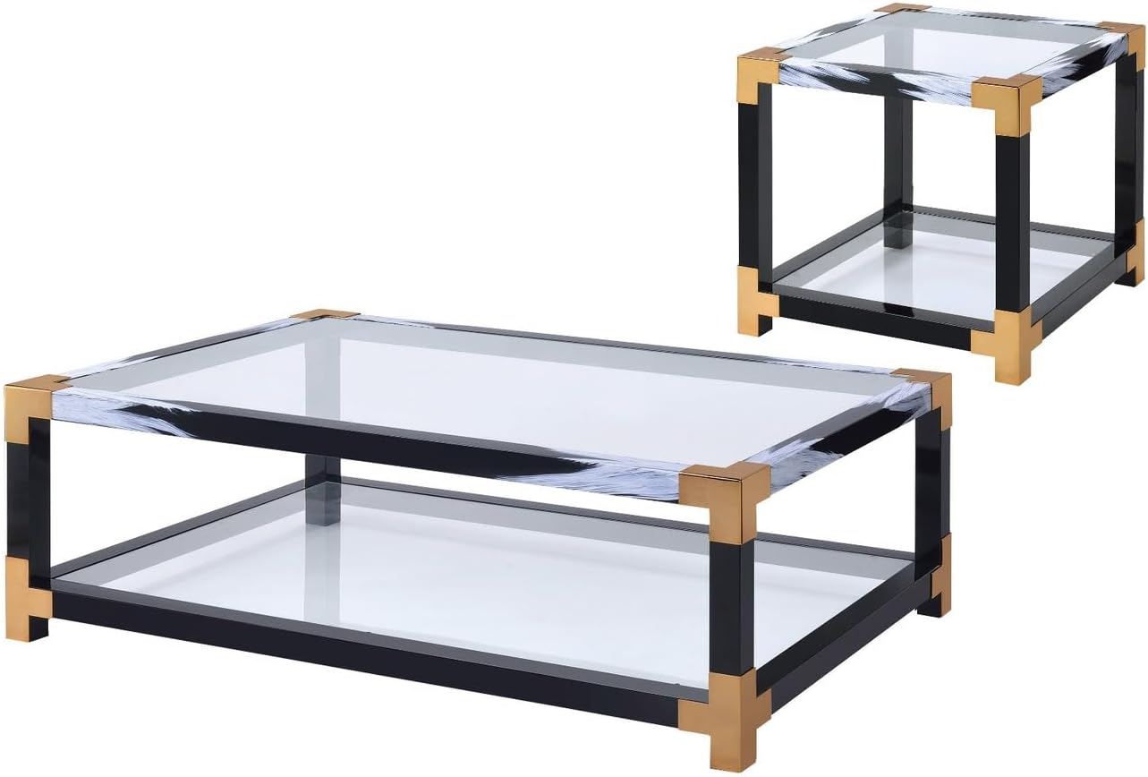ACME Furniture Lafty End Table, White Brushed & Clear Glass
