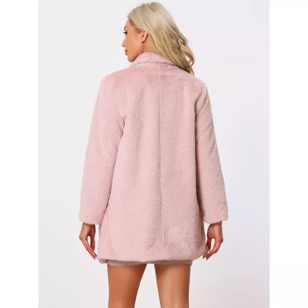 Allegra K Women's Lapel Collar Faux Fur Fuzzy Winter Long Overcoat with Pockets
