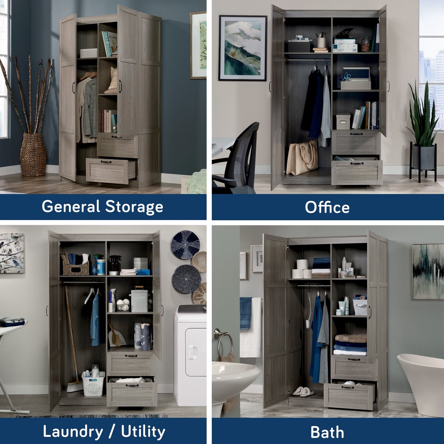 Sauder Wardrobe/Storage Cabinet, Silver Sycamore Finish