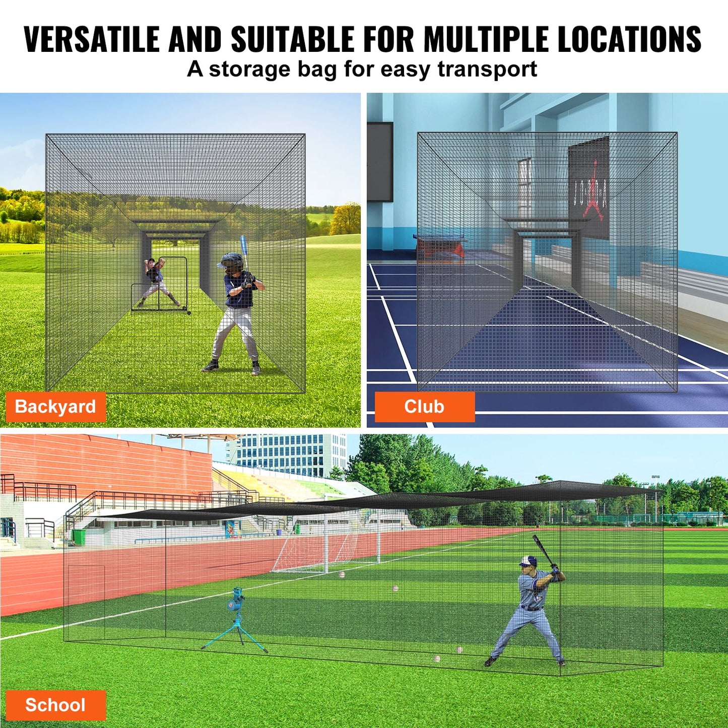 KFFKFF Portable Softball Baseball Batting Cage with Storage Bag, Black, 55 x 12 x12ft