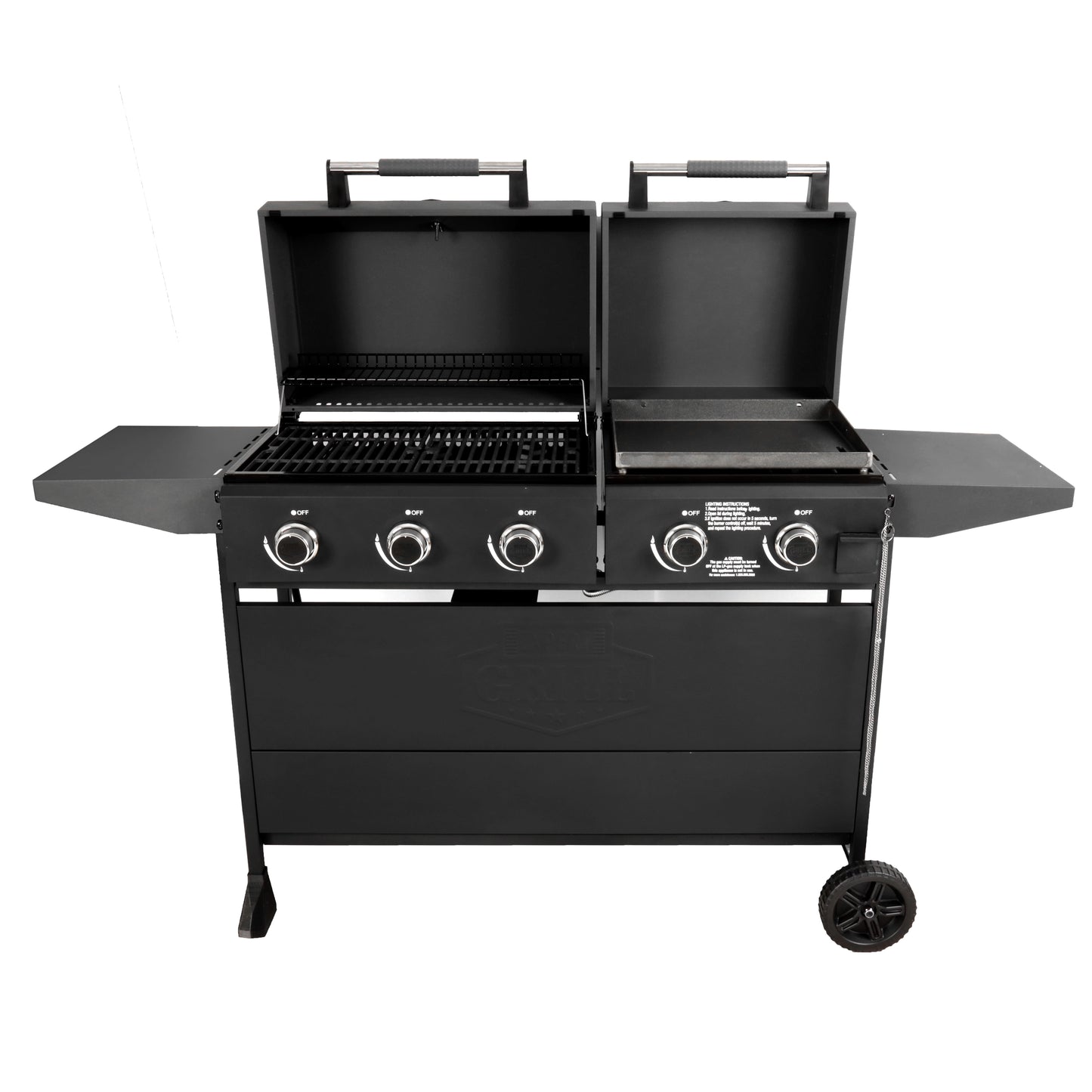 Expert Grill 5 Burner Combination Propane Gas Grill and Propane Griddle, Black, New