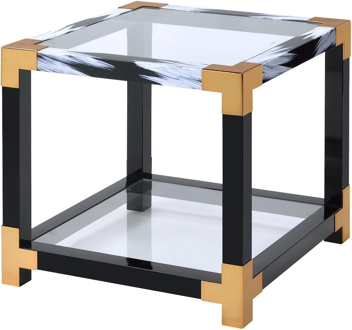 ACME Furniture Lafty End Table, White Brushed & Clear Glass