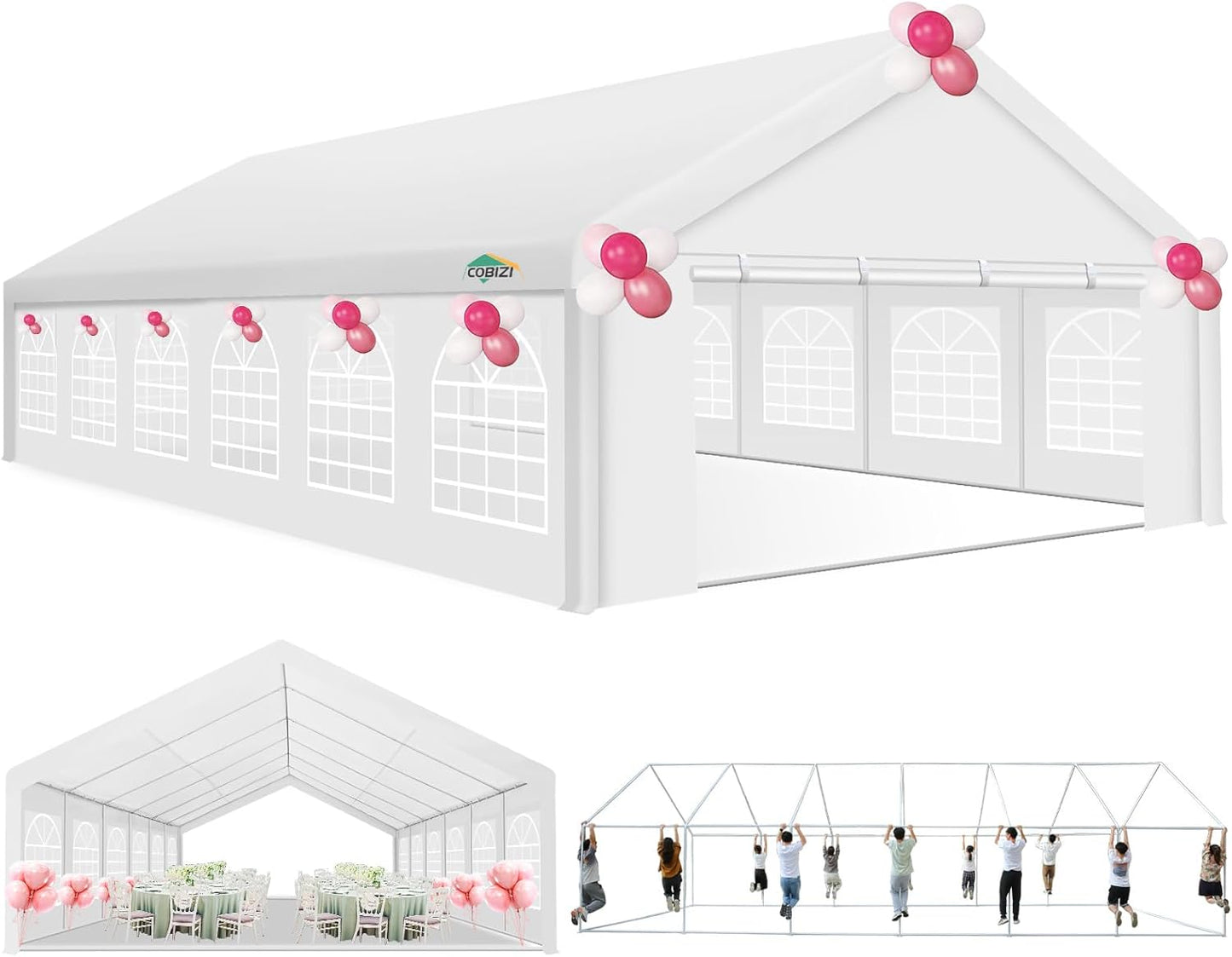 COBIZI 20x40 Party Tent Heavy Duty, Galvanized Wedding Tent, Event Shelter for Parties, Outdoor with Removable Sidewall & Built-in Sandbag, Carpas para Fiestas, Large Canopy, Waterproof, White