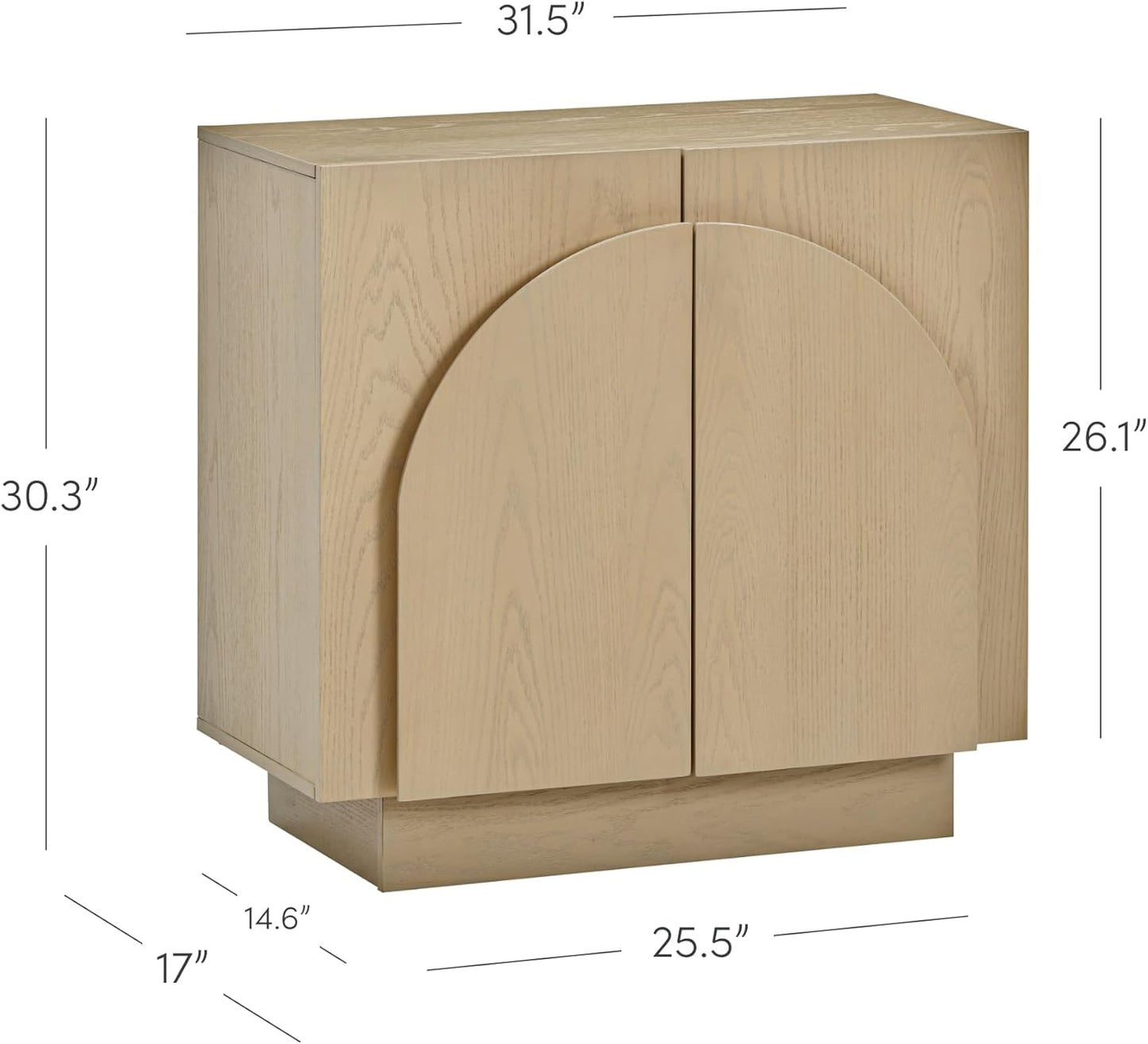 Nathan James Iris Mid-Century Arched Storage Cabinet Natural Brushed Light Brown: Veneer Surface, Fixed Shelf, Wood Frame