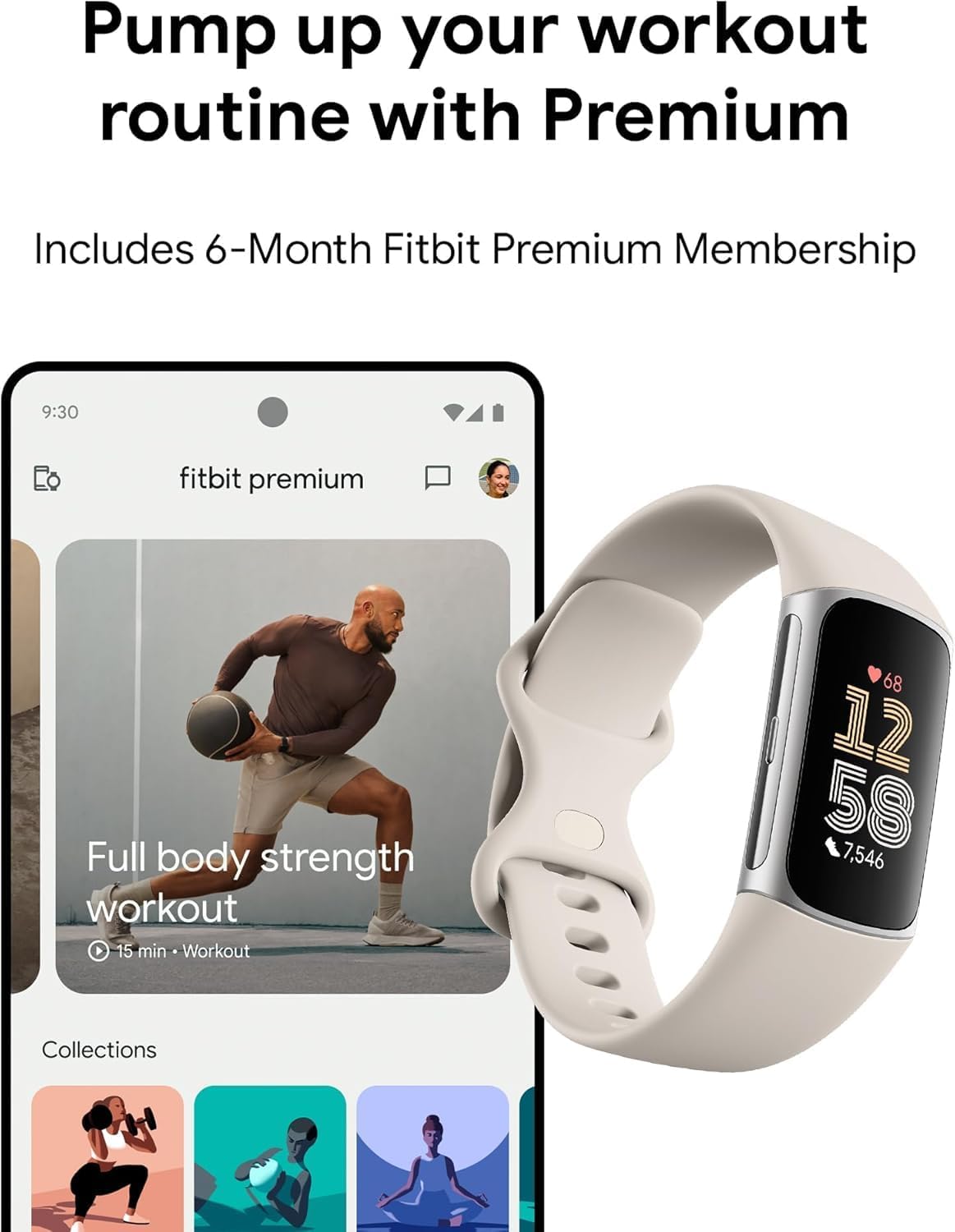Fitbit Charge 6 Activity Tracker Heart Rate Monitoring, 7-Day Battery, Integrated Google Apps, Maps & Wallet, in-Depth Health Insights, Activity & Sleep Analysis, Porcelain/Silver Aluminium
