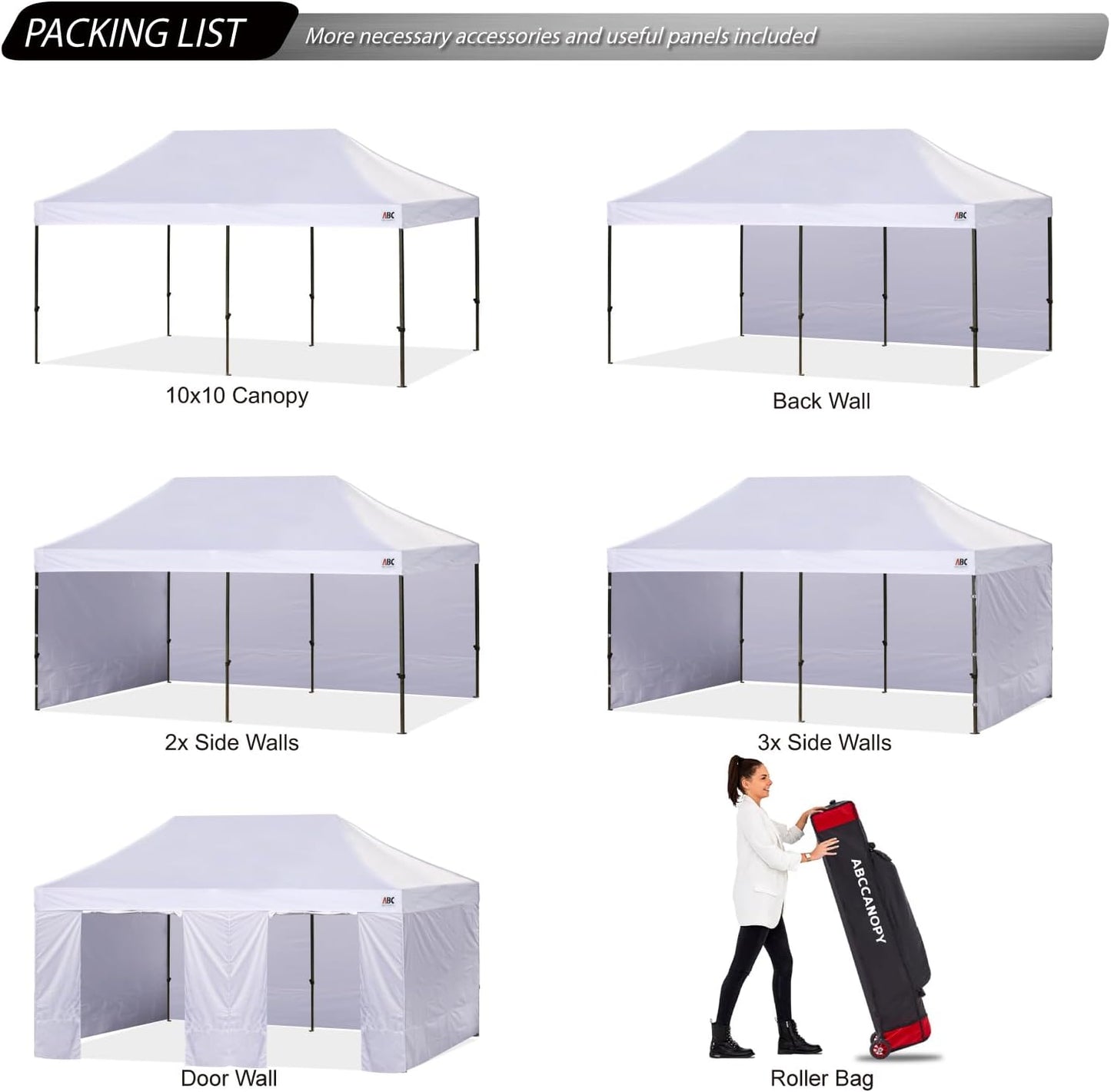 ABCCANOPY Heavy Duty Easy Pop up Canopy Tent with Sidewalls 10x20, White