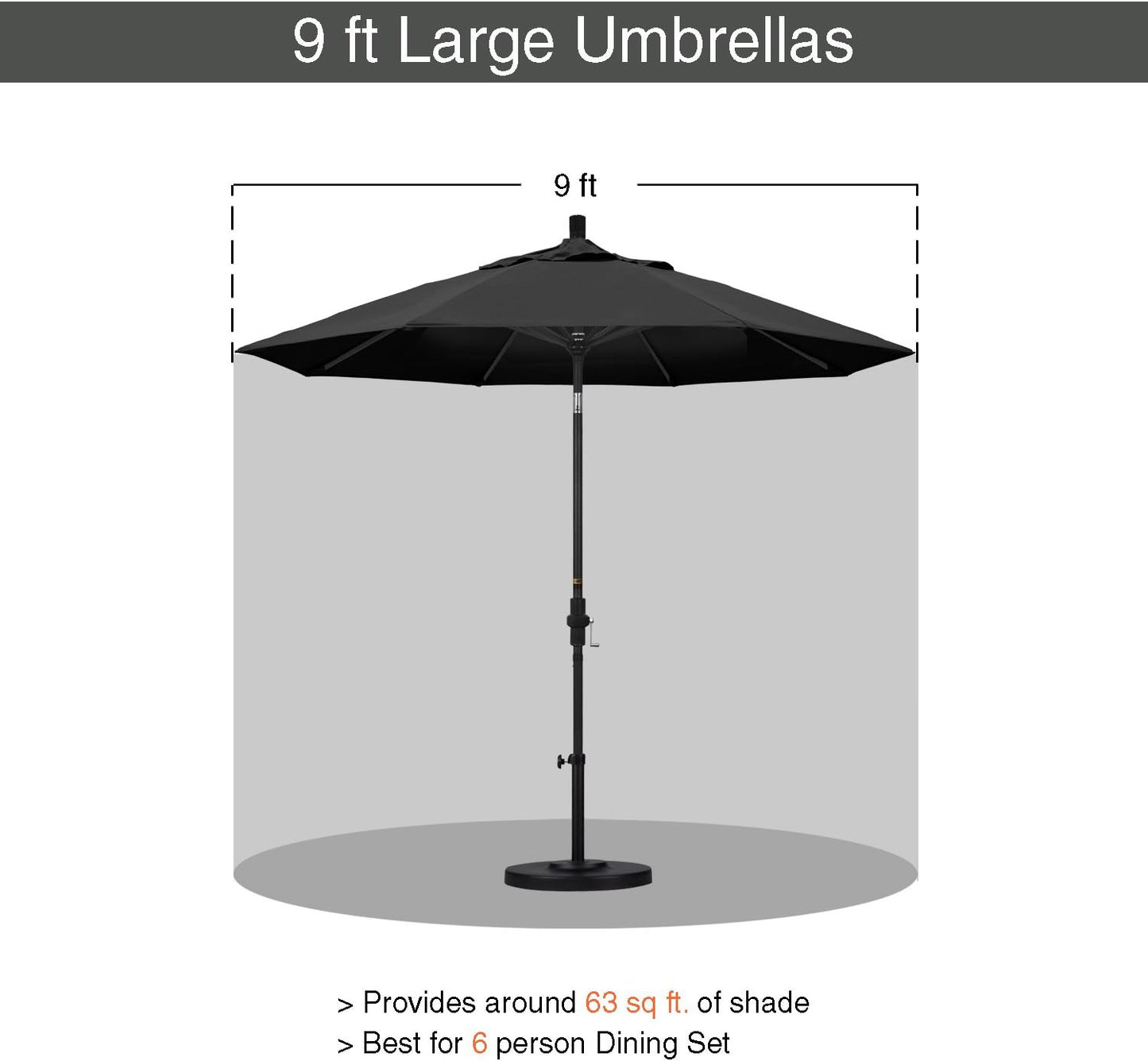 California Umbrella 9' Round Aluminum/Fiberglass Umbrella, Push Open, Bronze Pole, Olefin Black Fabric